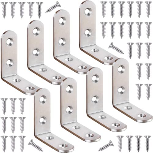 8 Pcs L Bracket 2 Inch Stainless Steel Corner Braces, 50x50mm Heavy Duty Shelf Bracket for Wood, Shelves, 90 Degree Support Joint Right Angle Brackets - size: 8PCS-Silver 50*50mm/2*2in