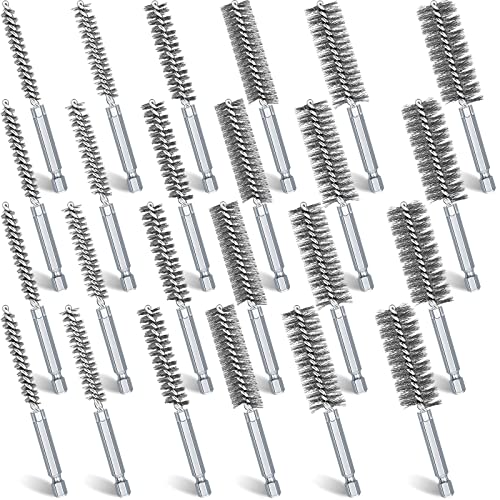 24 Pieces Bore Brush for Drill Wire Bore Brush Set Wire Cleaning Set Stainless Steel Cleaning for Power Drill Impact Driver (Stainless Steel) - style: Stainless Steel