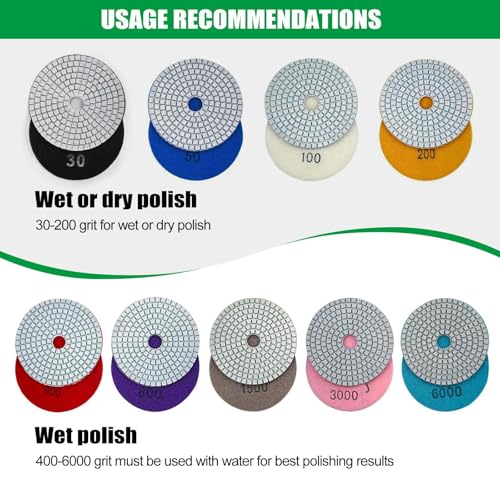 WORKEASE 4 Inch Diamond Polishing Pads Wet/Dry 12PCS, 50 Grit Diamond Sanding Pad, Granite Stone Concrete Marble Rock Countertop Quartz Polish Pad - size: 4 Inch 50 Grit