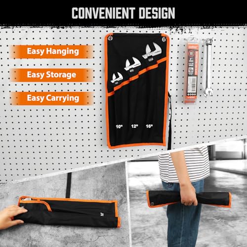 HORUSDY 3-Piece Adjustable Spud Wrench Set, 10", 12", 16", CR-V Steel, SAE & Metric Scale, Black Oxide Finish, Heavy Duty Wrenches for Construction, Mechanical Repair, DIY and Outdoor Projects - style: 3PC Spud Wrench Set(10" 12" 16")