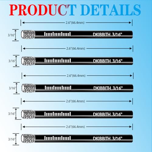 5-Pack 3/16" Dry Diamond Drill Bits Set, 5mm Tile Drill bits for Ceramic Porcelain Marble Granite Tile Stone Glass Brick, Integrated Coolant for Fast Dry Drilling, Round Shank, with Storage Case - size: 5 Pcs 3/16“ Diamond Bits