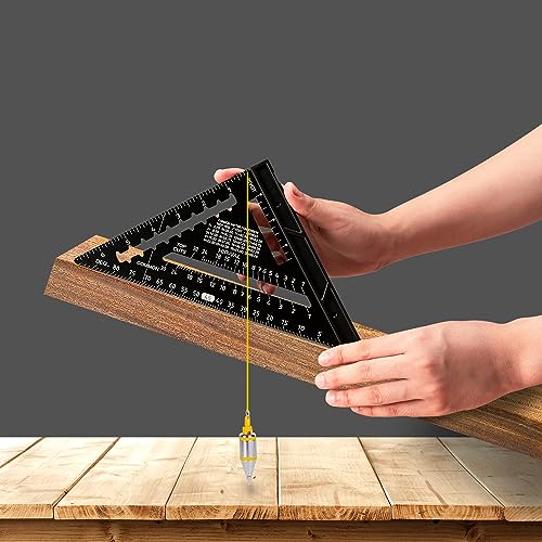 Beslands 7 inch Rafter Square Carpenter with Level, Aluminum Metal Rafter Square Triangle Ruler Carpenter Square Woodworking Layout Tool Aluminum Triangle Tool Stainless Steel Ruler (Black) - color: Black, size: 7" - Level