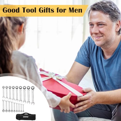 Egofine Ratcheting Wrench Set, 6 mm - 24 mm Metric Wrench Set 18pc, 72 Teeth Combination Wrenches Set, Chrome Vanadium Steel with a Roll Up Storage Bag - size: Metric-18 piece set