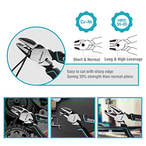 DURATECH 7-Piece Pliers Set with Rolling Pouch,Cr-Ni Construction | 10" & 8" Groove Joint, 8" & 6" Long Nose, 8" Linesman, 6" Slip Joint & Diagonal Pliers