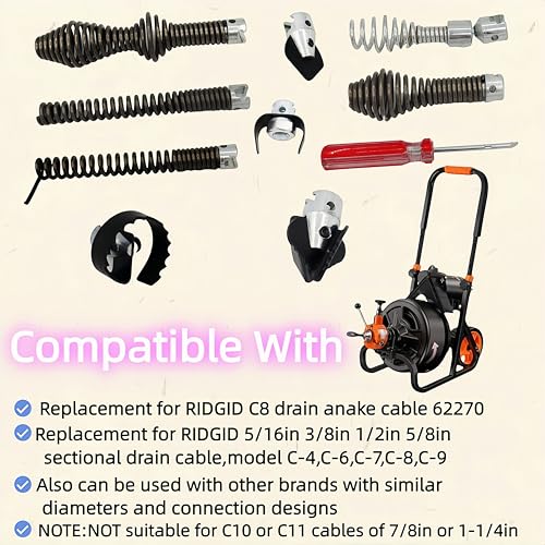 10 - Piece Drain Snake Cutter and Auger Set, High - quality, Fits for RIDGID C8 5/8" Drain Snake Cable 62270
