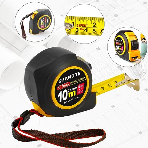 Measuring Tape Retractable, Steel Measuring Tape Measure 33 ft, 33-Foot Basics Self-Locking Measurement Self Lock Auto Tape Rule Imperial/Metric Tape Measure for Body Measurements - color: 1 Pack, size: 10.1 m