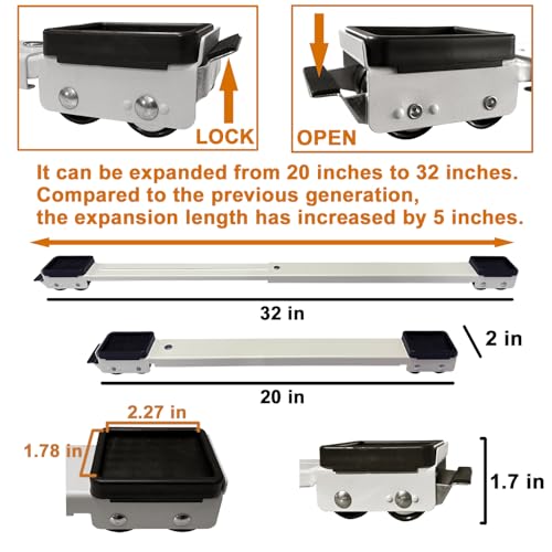 Appliance Rollers Heavy Duty 20-32in New Generation Extendable Appliance Rollers Anti Slip Mobile Washing Machine Base Easily Move Dryers, Refrigerators, Furniture (White) - color: White