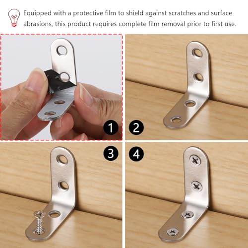 40 Pcs L Bracket Stainless Steel Corner Brace with 100 Pcs Screws, 90 Degree Right Angle Bracket Firmware for Wooden Shelves, Chairs, Tables, Dressers, Furniture (1.57 Inch and 0.79 Inch)