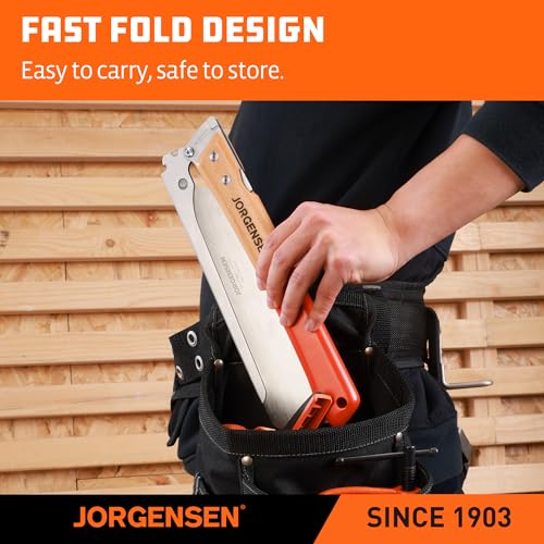 JORGENSEN Japanese Pull Saw, 9.5 Inch Pro Folding Dovetail Saw with Beech Wood Long handle, SK5 Steel Blade Tool-less Quick Change, 21TPI Cross Cut Woodworking Handsaw for Hardwood, Softwood - size: 9.5 Inch
