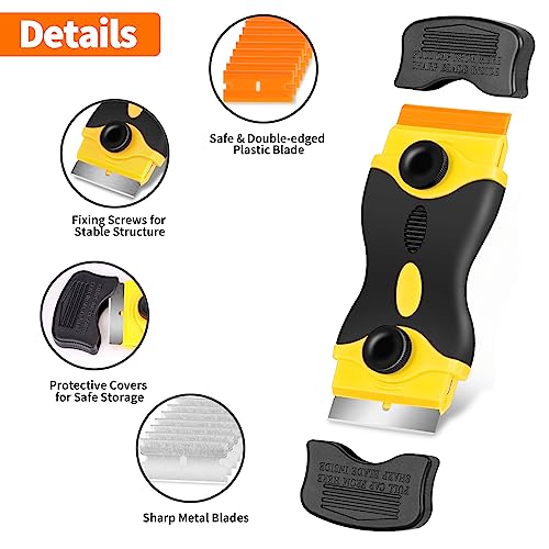 Razor Blade Scraper Tool - Razor Scraper with 40 Metal & Plastic Blades - color: Yellow