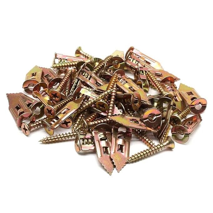 60pcs Drywall Self Drilling Anchors with Screws Kit, 30 Zinc Plated Steel Drywall Wall Anchors (0.47X1.18inch) & 30 Zinc Plated Screws, Easy Application No Drill or Holes in Wall - color: Yellow (0.47X1.18inch)
