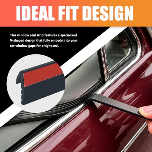 13Ft V-Shaped Car Window Weather Stripping,Flexible Rubber Car Weather Window Seal Strip with Trim Removal Tool,Universal Automotive Weathers Stripping Cars Accessories