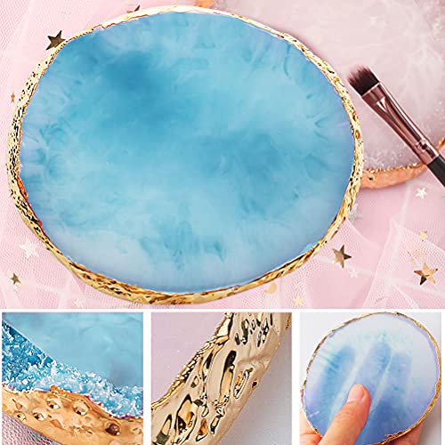 2 Pieces Resin Nail Art Palette, Nail Art Painting Gel Palette Gold Edge Color Makeup Display Board Nail Art Display Cosmetic Mixing Tools - color: Blue, White