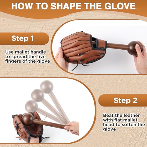 Hollowfly Baseball Glove Mallet 12 Inch Baseball Softball Glove Shaping Hammer with Leather Rope- Quick Create Ball Shaped Pocket for Softball - color: Walnut Wood Color