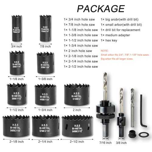 Hole Saw Kit for Wood Metal Plastic, Bi-Metal Cutter Set, 10PCS - color: Black