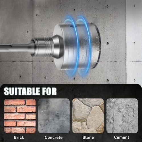 Concrete Hole Saw Kit with Upgraded SDS Plus & Max Shank, Kit Size 30 40 50 65 80 100 110 MM, Concrete Hole Saw Set for Concrete Brick Stone Cement Wall