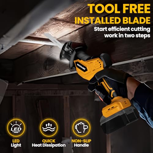 Cordless Reciprocating Saw for Dewalt Battery, 3 Variable Speed 0-3500 Brushless Motor, Tool-free Blade Change, 4 Saw Blade Potable Recipro kit for Wood/Metal/PVC Cuts - Tool Only