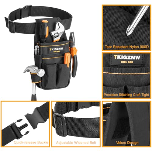 Tool Belt Pouch, Tool Pouch with 15 Pockets, Utility Belt with Hammer Holder, 900D Oxford Fabric, Adjustable for Men Women Electrician Carpenter, Construction
