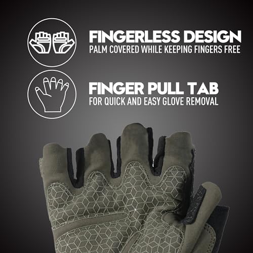 HANDLANDY Tactical Fingerless Impact Gloves for Men, Padded Grip Half Finger Work Gloves, Utility Trucker Driver Gloves (Army Green, Medium (Pack of 1)) - color: Army Green, size: Medium (Pack of 1)