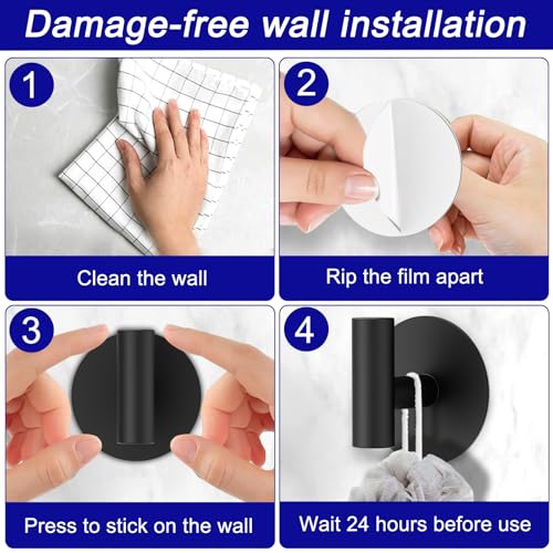 Bntuk Wall Towel Hooks, Adhesive Hooks for Coat Waterproof Shower Hooks - color: Black, size: 4 Pack