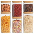 ComSaf Glass Pantry Storage Containers (0.7Qt/1.2Qt/1.6Qt) Set of 6, Square | Glass Storage Containers with Lids, Kitchen Canisters, Pantry Jar, Bamboo Lid with Silicone Seal, Flour Cereal Tea, BPA Free - size: 0.7Qt*2/1.2Qt*2/1.6Qt*2