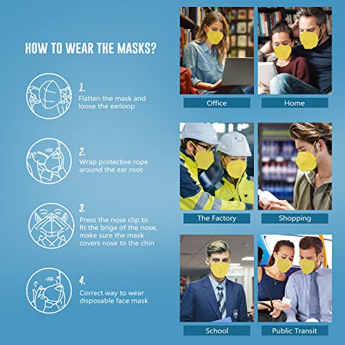WWDOLL KN95 Face Mask 25 Pack, 5-Layers Breathable Disposable KN95 Masks - color: Yellow