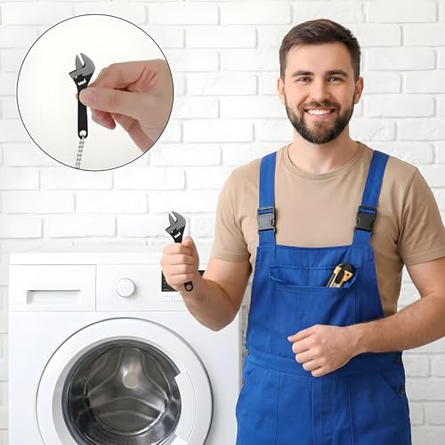 2 Pcs Small Adjustable Wrench 2.68 Inch Mini Nut Adjustable Wrench Small Wrench Set Stainless Steel Locking Keychain Tiny Spanner With Chain for Repair Micro Equipment (Black)