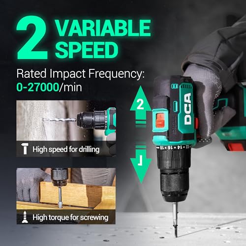 DCA 20V Brushless Hammer Drill Cordless, 492 in-lb Torque Impact Drill, 1/2" All-Metal Keyless Chuck,18+1+1, (0-450/0-1800RPM), 27000 IPM, Compact Design with 2.0Ah Battery & Charger,ADJZ2055i - style: 492 In-lb hammer drill