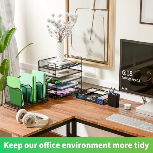Simple Trending 5 Tier Mesh Desk File Organizer, Paper Letter Tray File Holder with Sliding Drawer Organizer for Office Home, Black - size: 9.25"D x 13.25"W x 19.5"H