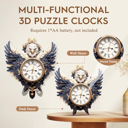 3D Wooden Puzzles for Adults-Eagle Clock Puzzle-Adult Crafts - color: Eagle Clock