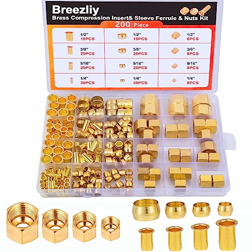 1/4", 3/8", 5/16", 1/2" OD Brass Compression Insert,Sleeve Ferrule,Nut 200PCS - size: 200 pcs, 1/4", 5/16", 3/8", 1/2"