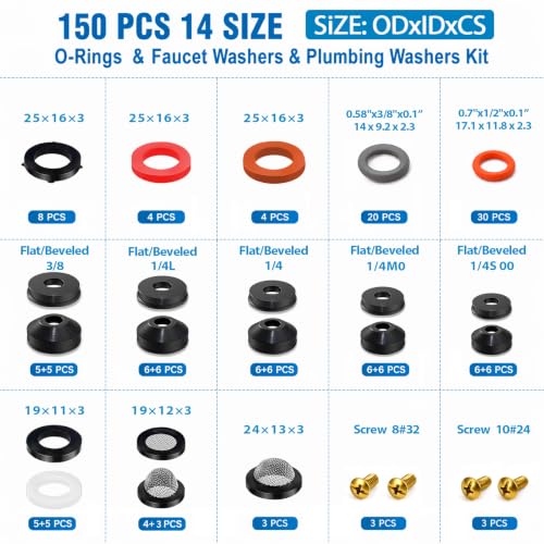 ZDBB 150 Pcs 14 Size Power Pressure Washer O Ring & Hose Faucet Washers Kit - size: 150 PCS