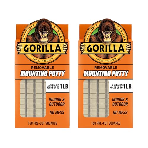 Gorilla Mounting Putty, Natural Tan Color, 168 Pre-Cut Squares, 2-Pack - size: 336 Squares