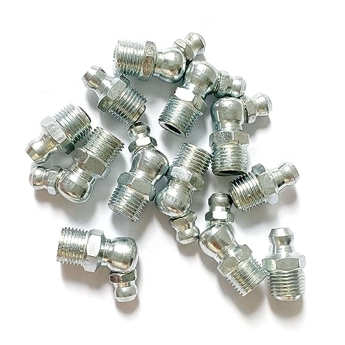 1/8"-28 12Pcs Grease Fitting Assortment - Straight 45 & 90 Degree Grease Zerk Fittings, Galvanized Steel, Industrial/Agricultural Machinery - size: 1/8"-28 12Pcs