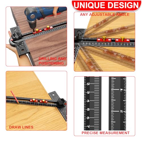 Woodworking T Square Ruler, 13.5 Inch Adjustable Angle 15-165° Measurement Tool, Aluminum Alloy, Precision Drilling Positioning Guide for Carpentry, Drafting, Contractor, Scribe Crafting, Drywall - color: 13.5in black