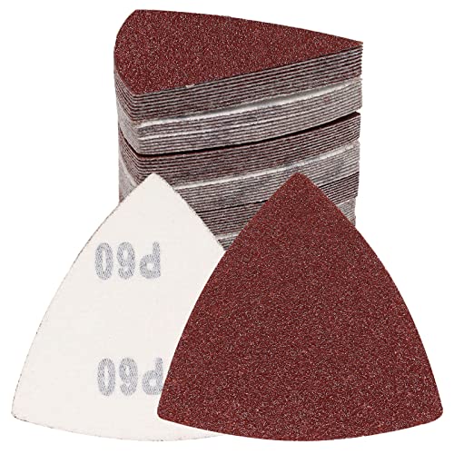 120 Pcs Triangle Sanding Pads, 60 Grits Detail Sander Sandpaper Hook and Loop Sanding Sheet,3-1/8"(80mm) Triangular Sandpaper for 3-1/8" Oscillating Multi Tool, No Holes - size: 60 Grit, style: No Hole