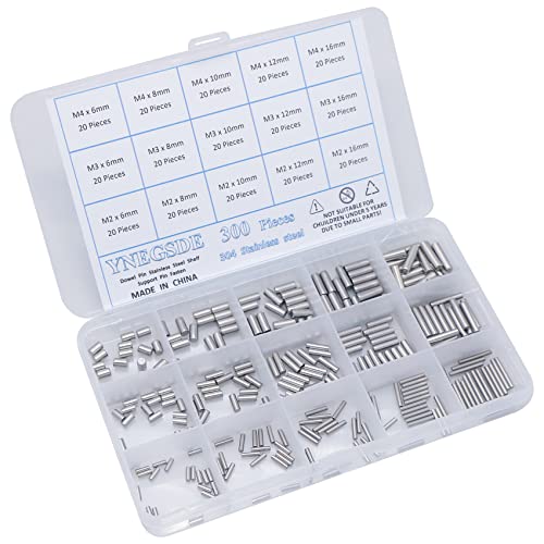 M2 M3 M4 Dowel Pin Assortment, 304 Stainless Steel Metal Pins 300-Piece