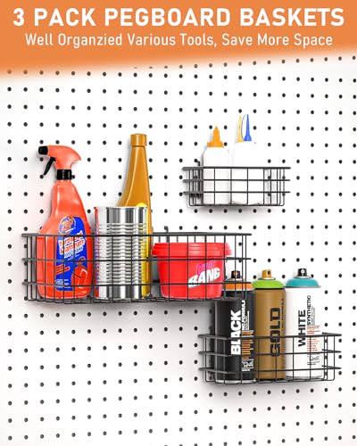 INCLY 100PCS 1/4 Inch Extra Thick Pegboard Accessories Kit with 3 Baskets