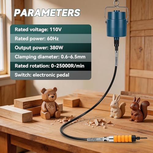 Electric Wood Chisel Hanging Mill Grinding Woodworking Carver Pedal Control Engraving Machine Wood Chisel Carving Machine with Handle 5 Blades + Foot Control Pedal (110V) (110V) - size: 110V