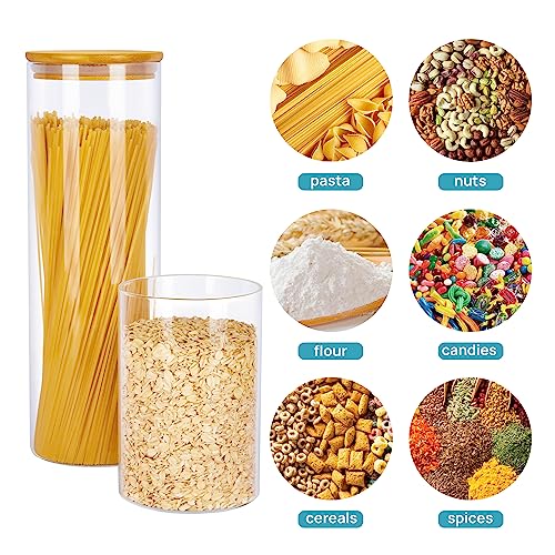Vtopmart Glass Food Storage Jars, 7 Pack Kitchen Containers with Airtight Bamboo Wooden Lids for Pasta, Cookies, Nuts, Coffee Beans, Cereal, Canisters Set for Flour, Pantry Organization, BPA Free - size: 7 Pack (15 oz - 74 oz)