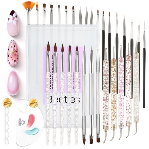 Beetles Nail Art Brushes 31pcs with Case Daul Ended Flower Dotting Tools - color: B - Clear-31