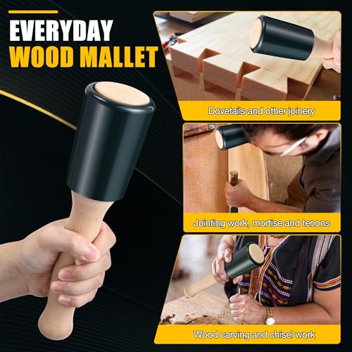 Precision 15oz Wood Carving Mallet for Woodworking, Ergonomic Wooden Handle