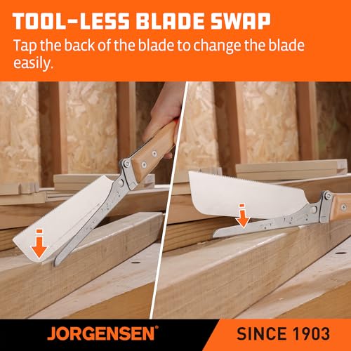 JORGENSEN Japanese Pull Saw, 6 Inch Pro Folding Dovetail Saw with Beech Wood Long handle, SK5 Steel Blade Tool-less Quick Change, 21TPI Cross Cut Woodworking Handsaw for Hardwood, Softwood - size: 6 Inch
