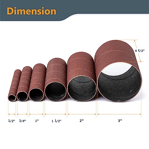 POWERTEC 11204 4.5" Sanding Sleeves for Spindle Sander | 80 Grit | Aluminum Oxide Sandpaper Sanding Sleeves 4-1/2” Long in 6 Diameters 1/2”, 3/4”, 1”, 1-1/2”, 2” and 3” – 6 Pk - style: 80 Grit Sanding Sleeves Set (6pk)