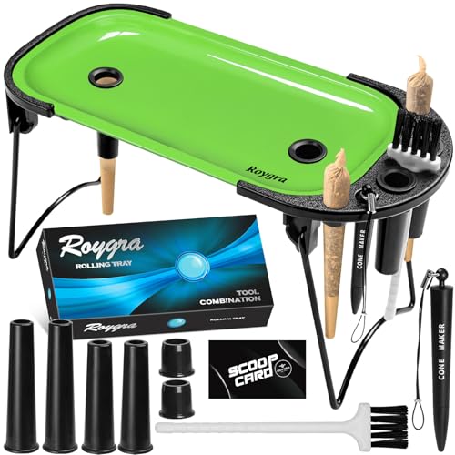 roygra Foldable Rolling Tray Set, Complete Smoking Accessories, Cone Loader - color: Green