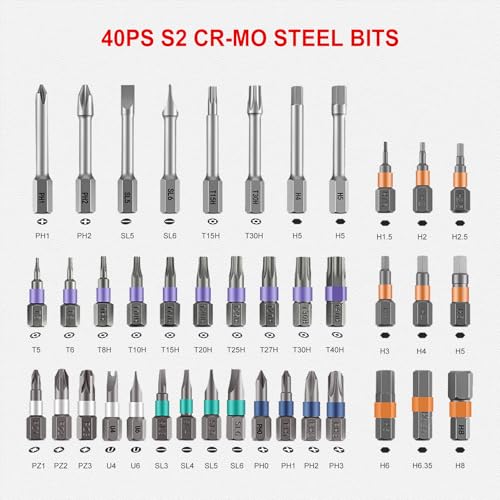 ANVANNA 42 in 1 Magnetic Screwdriver, Screwdriver Set, Multi Bit Ratcheting Screwdriver Set with Storage Case Repair Tool Kit for Computer, Eyeglass, Bicycles, Watch, Ring Doorbell, Furniture and DIY - color: Grey Ratchet