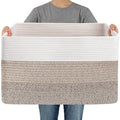 JMvicyroam 65L Large Woven Cotton Rope Blanket Basket, White&Brown - color: White&Brown, size: 65L