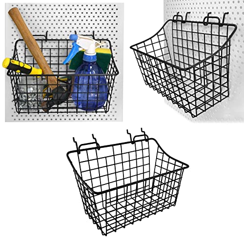 Pegboard Baskets With Hooks, 3 Pack Peg Board Wall Organizer Set (Black) - color: Black