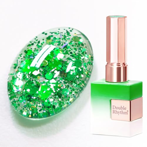 Double Rhythm 15ML Glitter Gel Polish Shimmer Reflective Holographic Color Magnetic for Nail Art Salon DIY at Home (Holographic Emerald-B1219) - color: Holographic Emerald