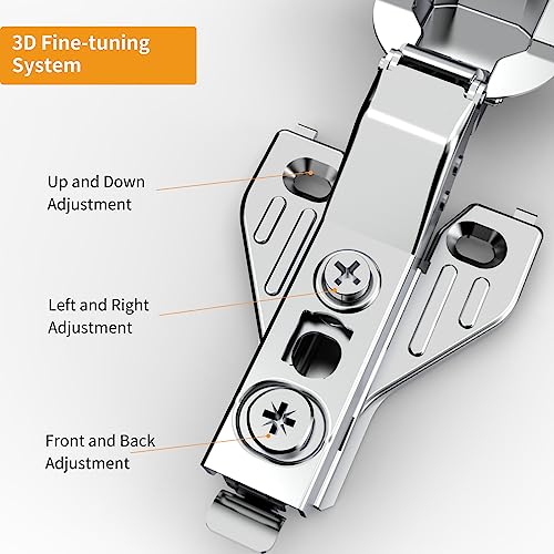 Chibery 50 Pack Half Overlay 3D Soft Close Concealed Hinge for Face Frame Door ＆ Frameless Door, Clip-on Plate, Self Closing Hidden Satin Nickel, 105° Open Angle Concealed Stainless Steel Hinges - size: Half Overlay